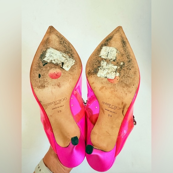 JIMMY CHOO Hot Pink Plexi Crystal Bing 100mm pointed toe pumps EU 39 - Picture 7 of 12